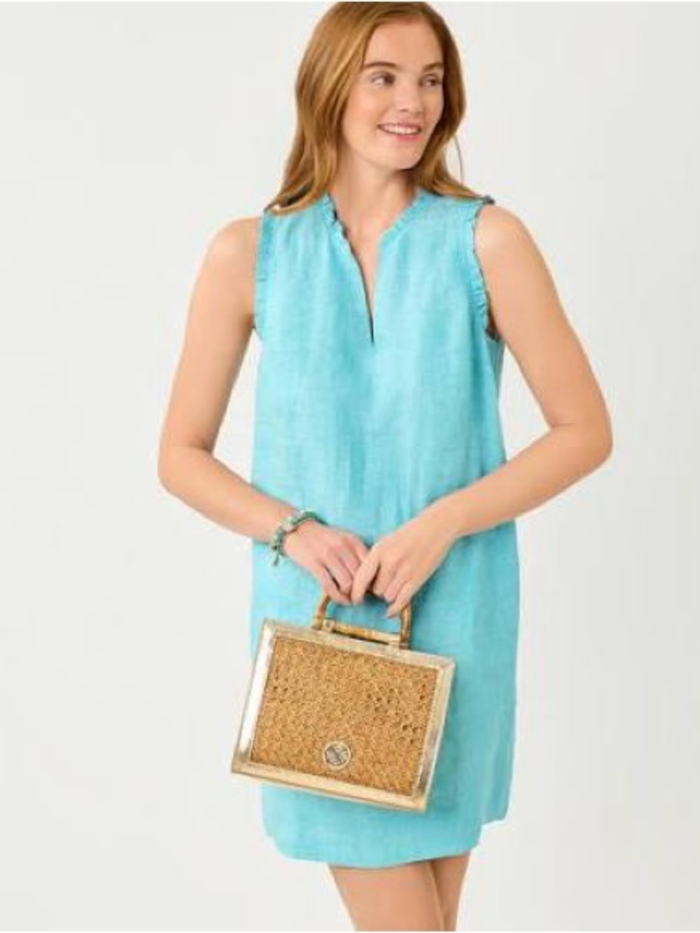 Lilly Pulitzer KAVALLA LINEN POPOVER DRESS CAPRI BLUE X RESORT WHITE NWT